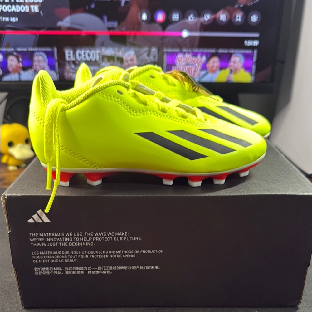 Adidas Bright Yellow Soccer Cleats with Black Stripes